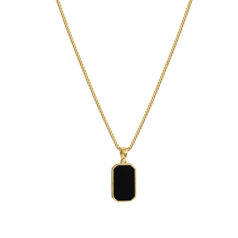 Collier fin pendentif pierre onyx noire