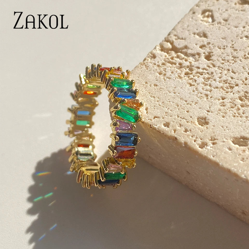 Bagues de fiançailles classiques ZAKOL en zircone cubique pour femmes, bijoux de luxe plaqués or 18 carats pour fête de mariage