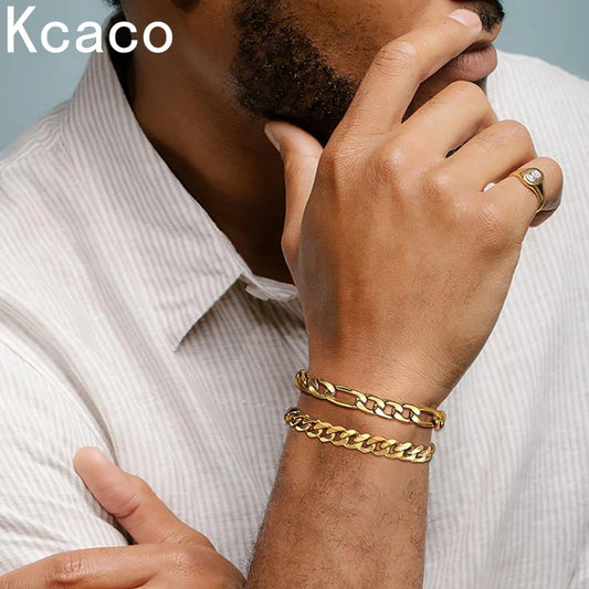 Kcaco 1pc Bracelet en acier inoxydable pour homme, chaîne Figaro/cubaine/corde robuste