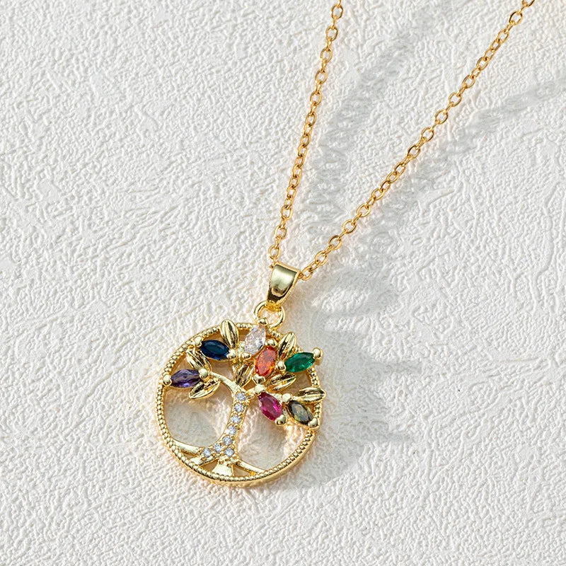 Collier familial arbre de vie personnalisé en acier inoxydable pendentif arbre de vie en cristal multicolore d'été pour femme cadeau de Noël