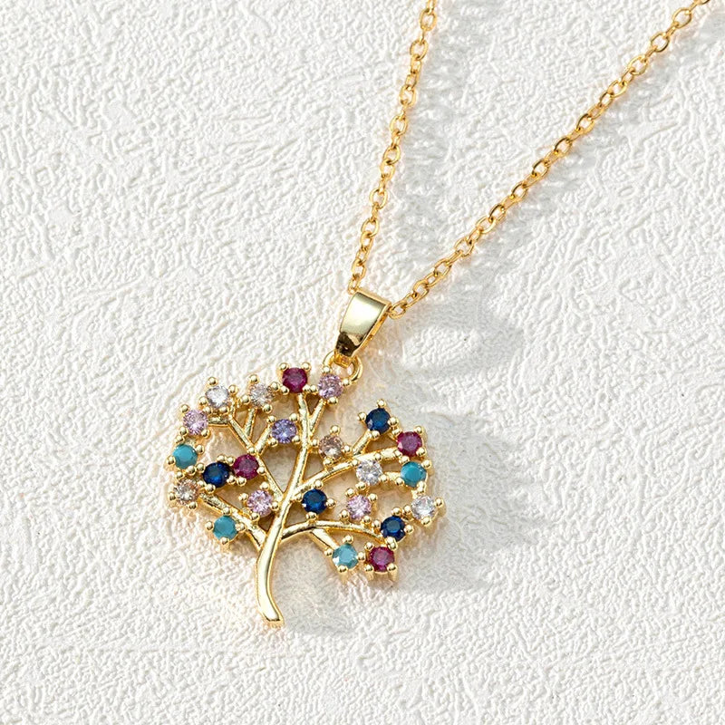 Collier familial arbre de vie personnalisé en acier inoxydable pendentif arbre de vie en cristal multicolore d'été pour femme cadeau de Noël