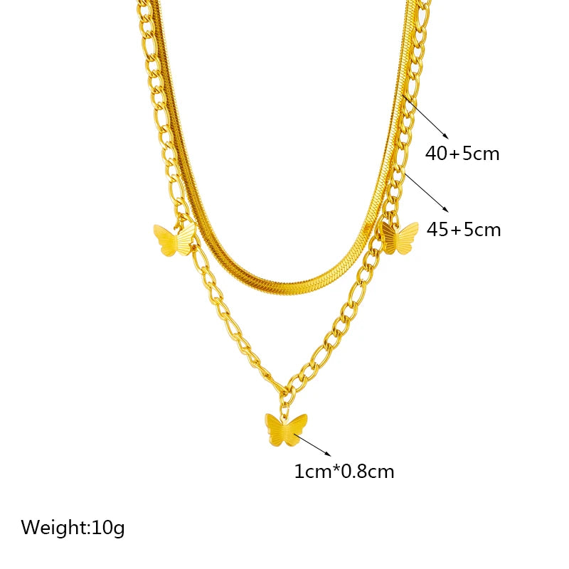 Collier avec pendentif en pierre verte en forme de cœur et de papillon en acier inoxydable 316L pour femmes