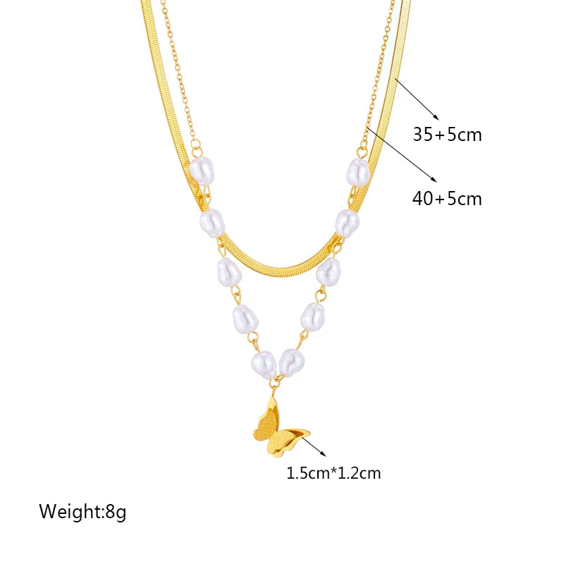 Collier avec pendentif en pierre verte en forme de cœur et de papillon en acier inoxydable 316L pour femmes