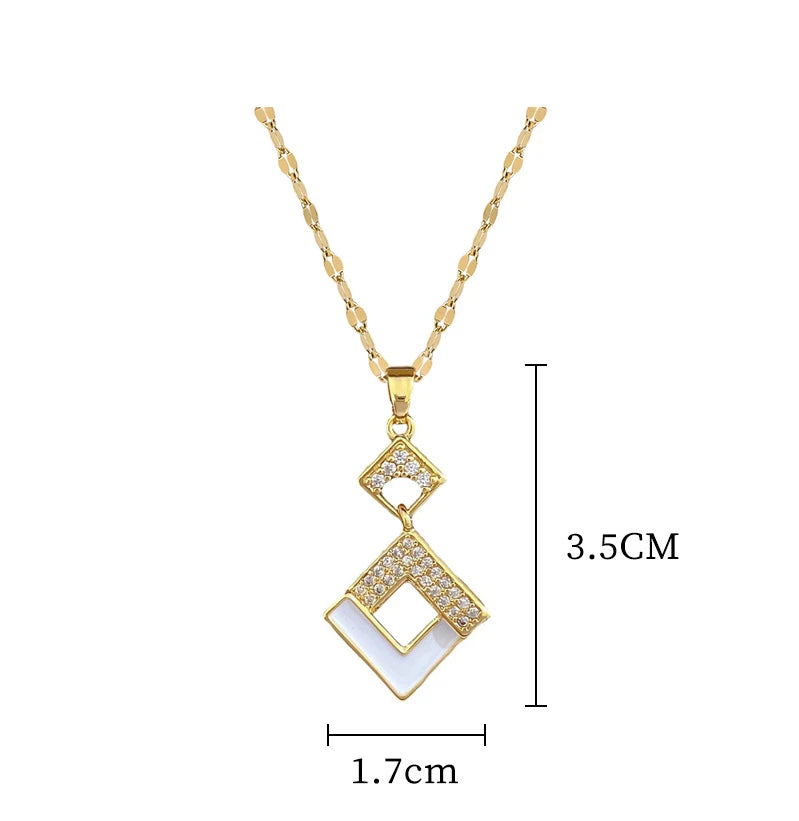 Ensemble de bijoux en acier inoxydable avec pendentif carré en cristal autrichien émaillé pour femmes