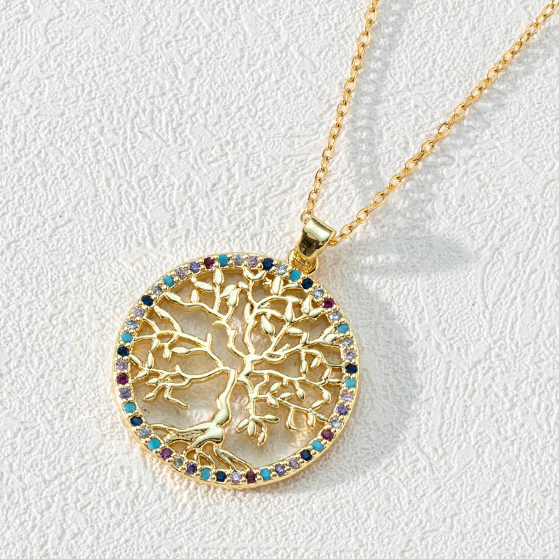 Collier familial arbre de vie personnalisé en acier inoxydable pendentif arbre de vie en cristal multicolore d'été pour femme cadeau de Noël